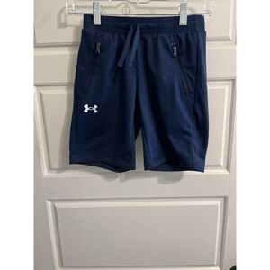 Under Armour Loose Navy Blue Cotton Zip Pocket Drawstring Pull On Shorts Youth M